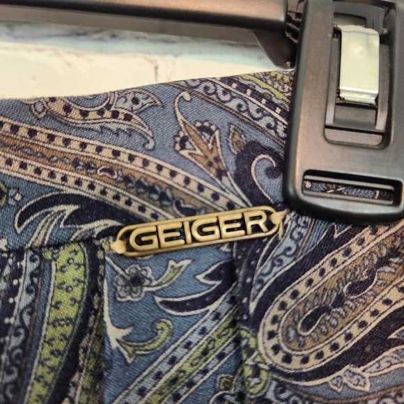 Vintage Geiger Women's Pleated Blue & Green Paisley Maxi Skirt 38 (S) - Picture 2 of 11